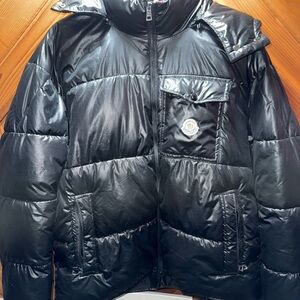Moncler Black Shiny Quilted Puffer Bomber Jacket